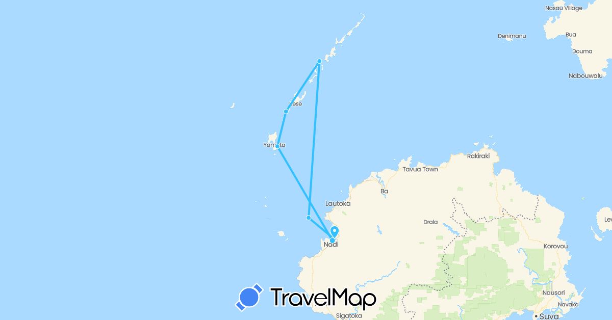 TravelMap itinerary: driving, boat in Fiji (Oceania)
